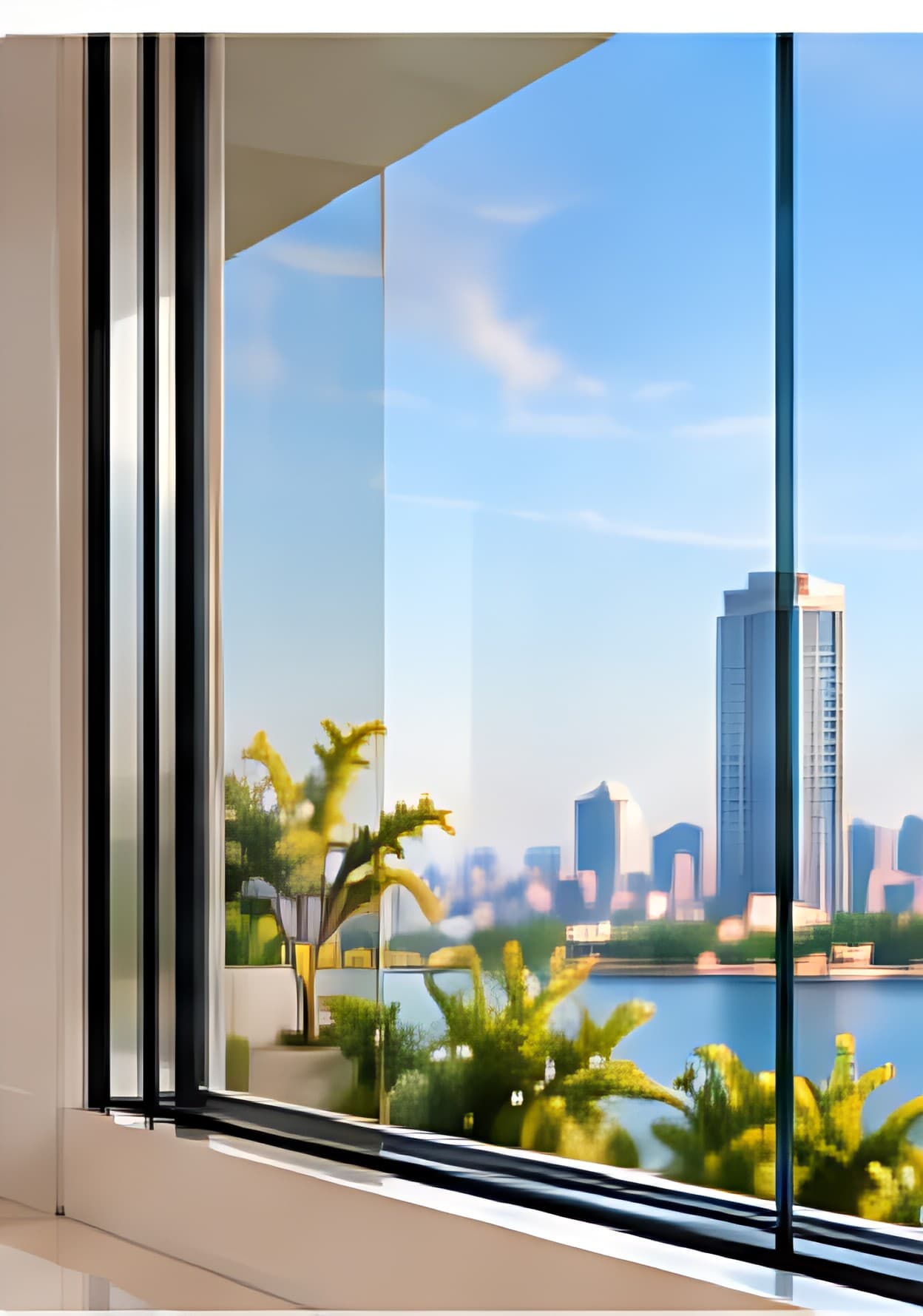 Clear glass with an open city view