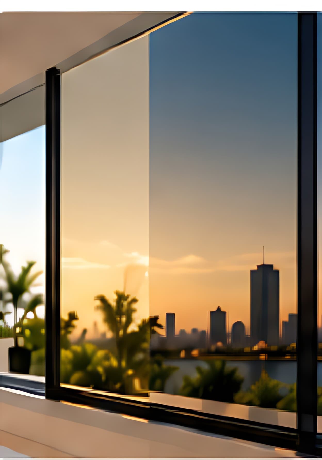 Reflective glass catching the sunset
